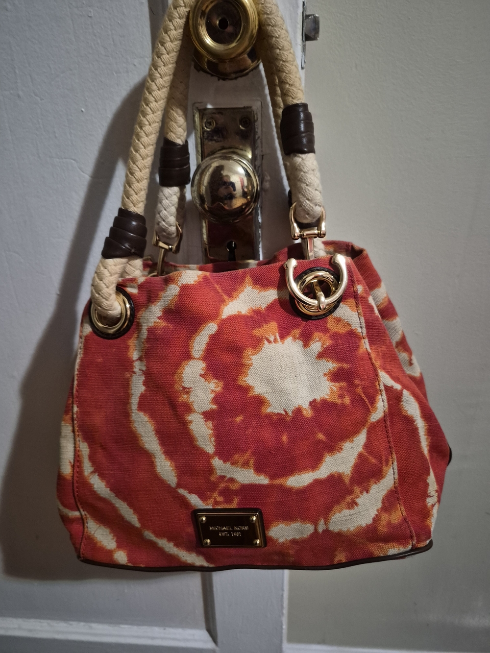 Michael Kors Orange Tie-Dye Shoulder Bag with Cream Rope Handles